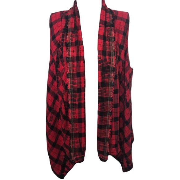 NWT Anthropogie Elevenses Plaid Fringe Open Front High Low Sleeveless Vest - Picture 1 of 7